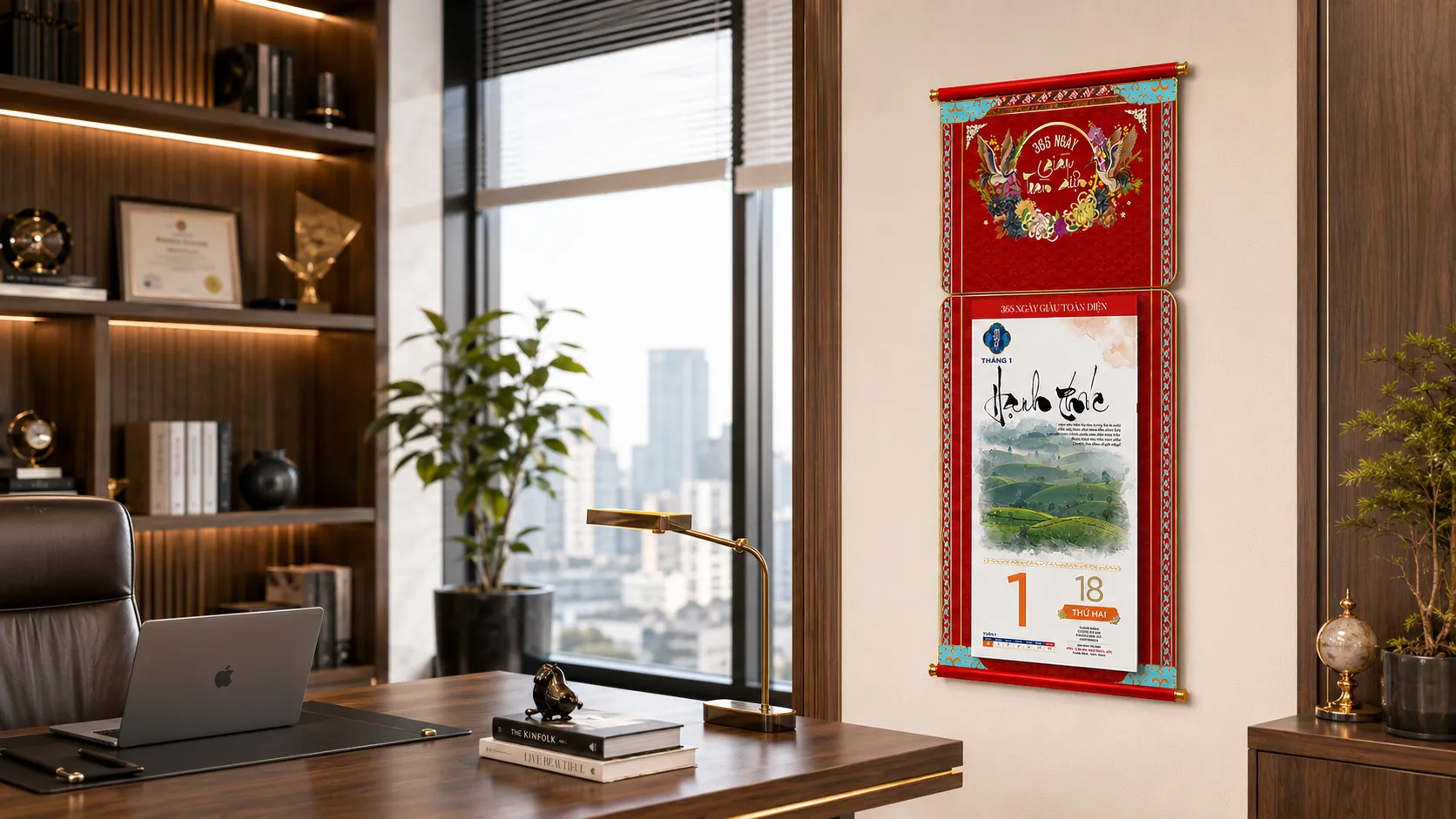 Chi tiết bộ lịch 365 Ngày Giàu Toàn Diện đặt trên bàn